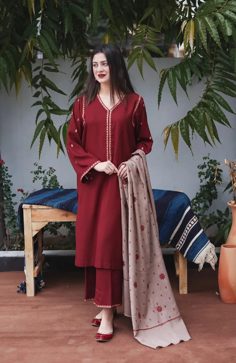 Unstitched Luxury Dhanak Heavy Embroidered 3PC Suit FF4