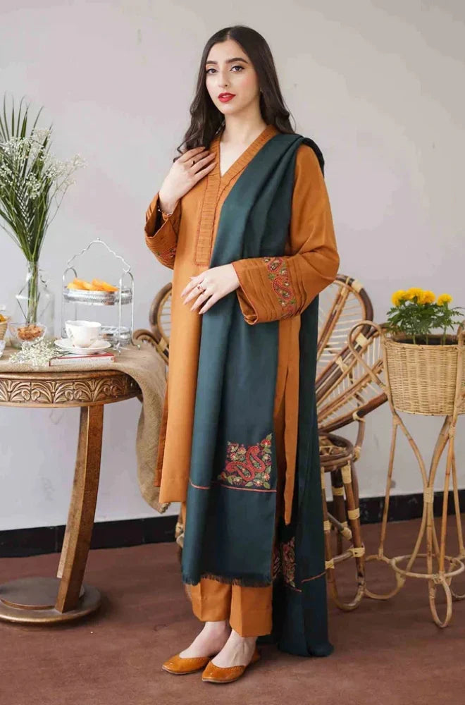 Unstitched Luxury Dhanak Heavy Embroidered 3PC Suit FF2