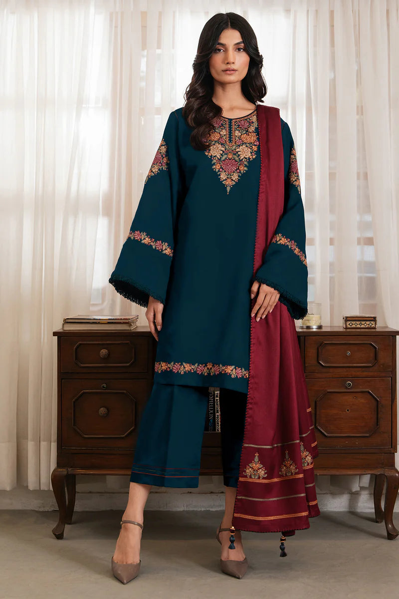 Embroidered Dhanka 3PC Suit