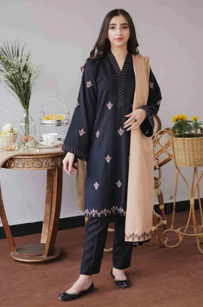 Unstitched Dhanak Embroidered Shirt with Patti Work Embroidered Dupatta and Trouser