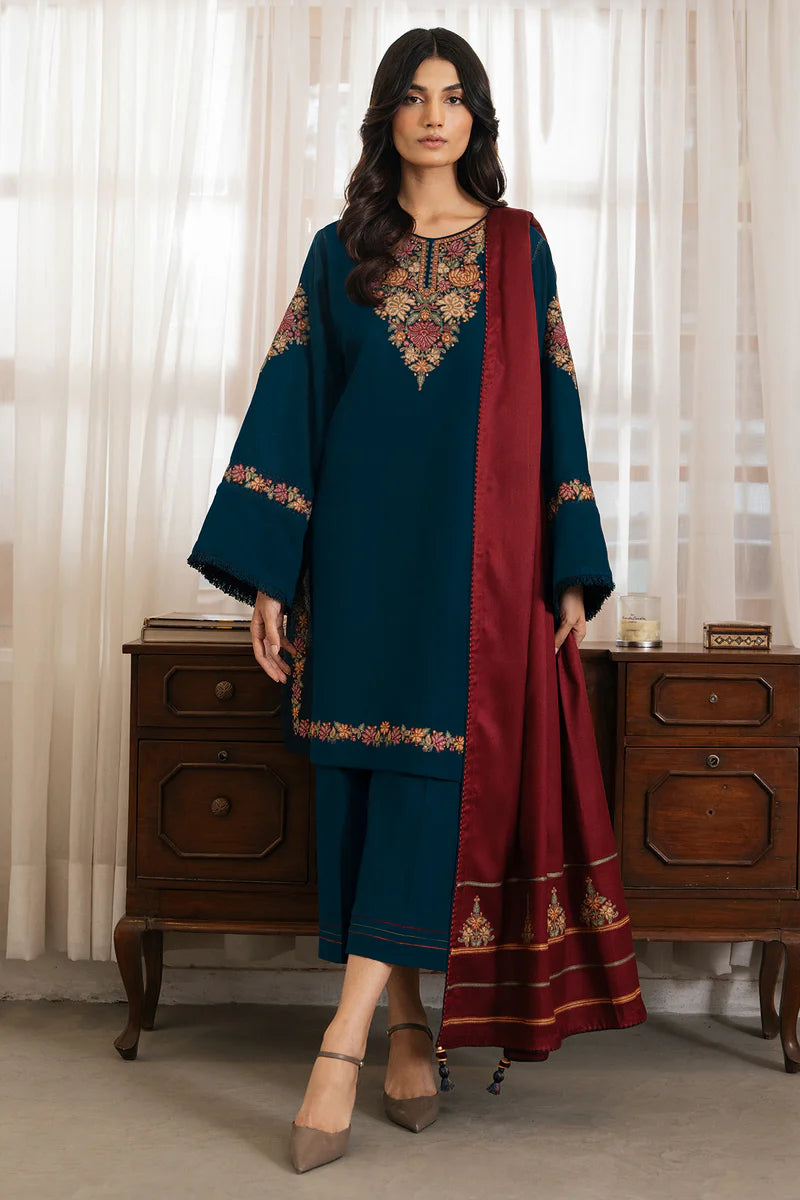 Embroidered Dhanka 3PC Suit
