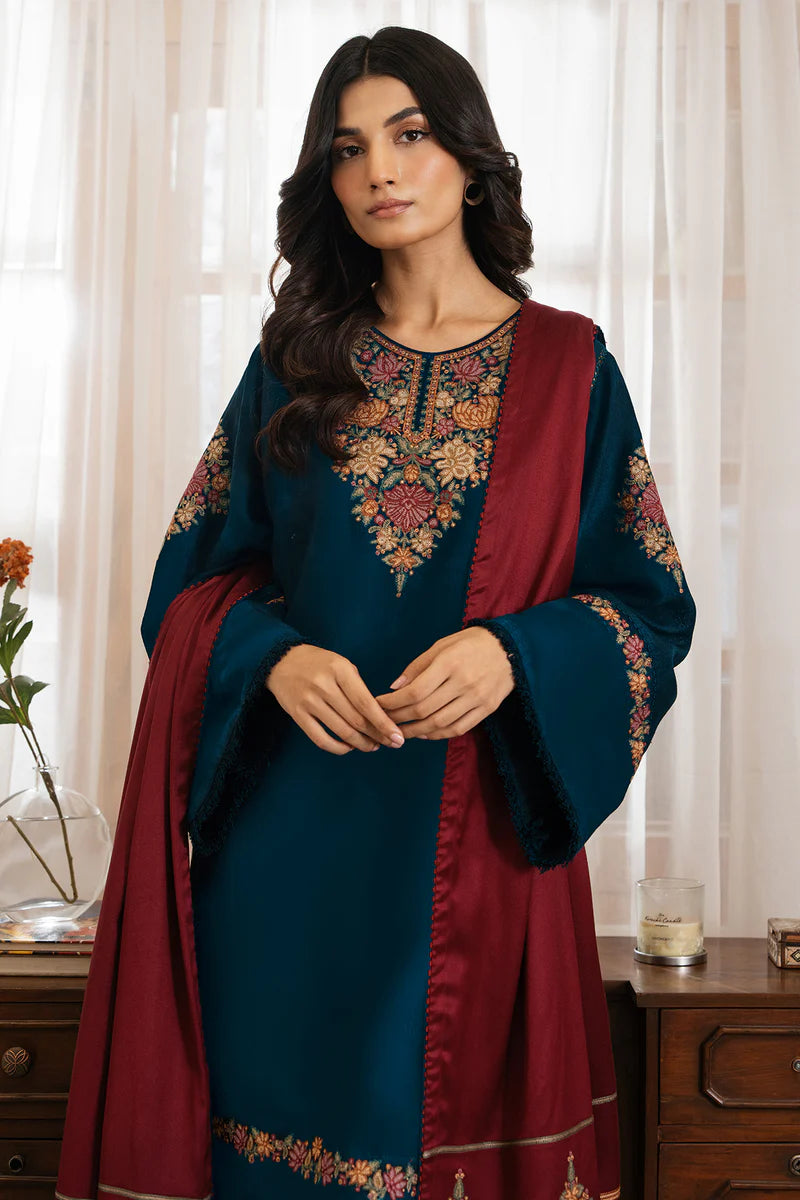 Embroidered Dhanka 3PC Suit