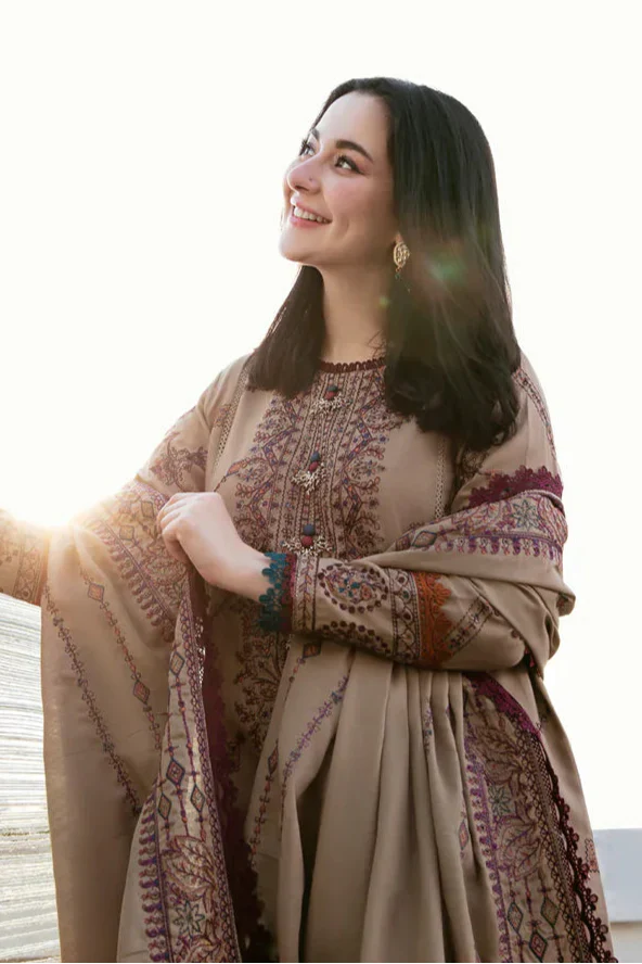 3PC DHANAK EMBROIDERED SHIRT WITH DHANAK EMBROIDERED SHAWL AND TROUSER